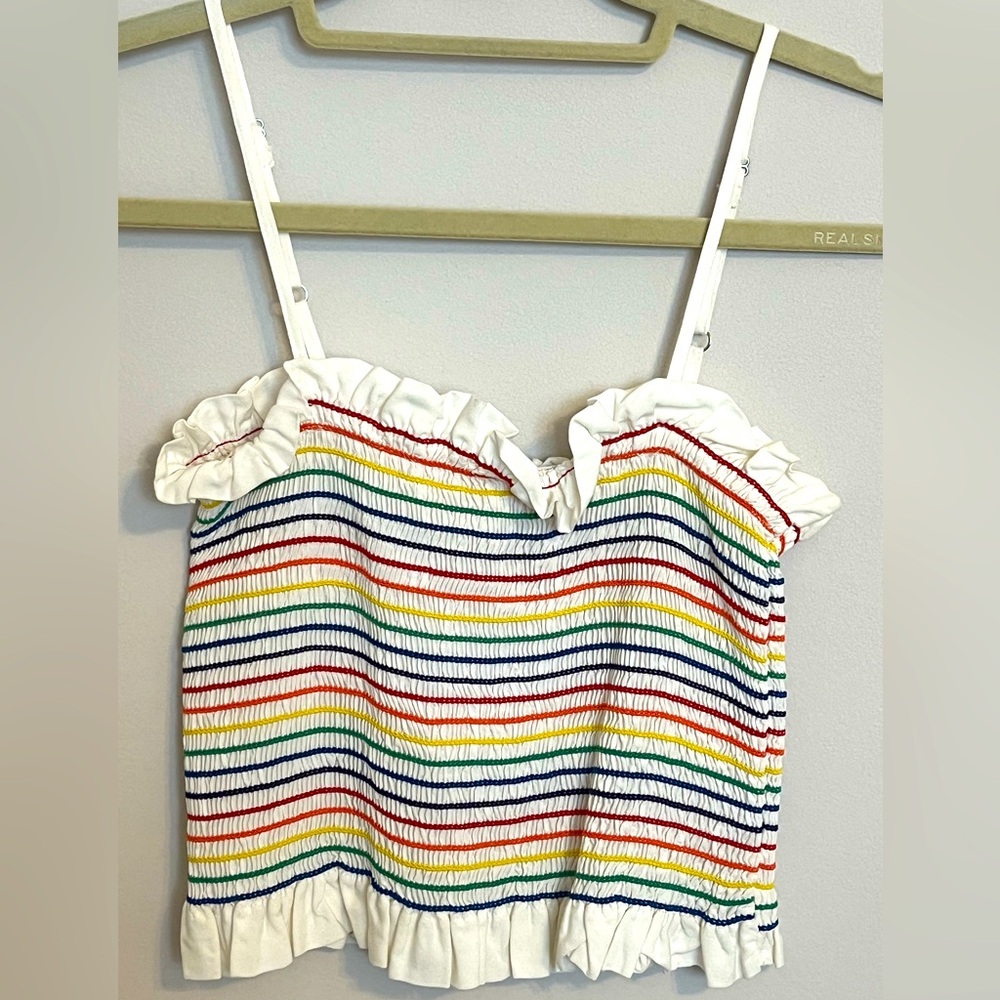 BNWOT Ocean Drive Rainbow Smocked Crop Top with Adjustable Straps Size Small S